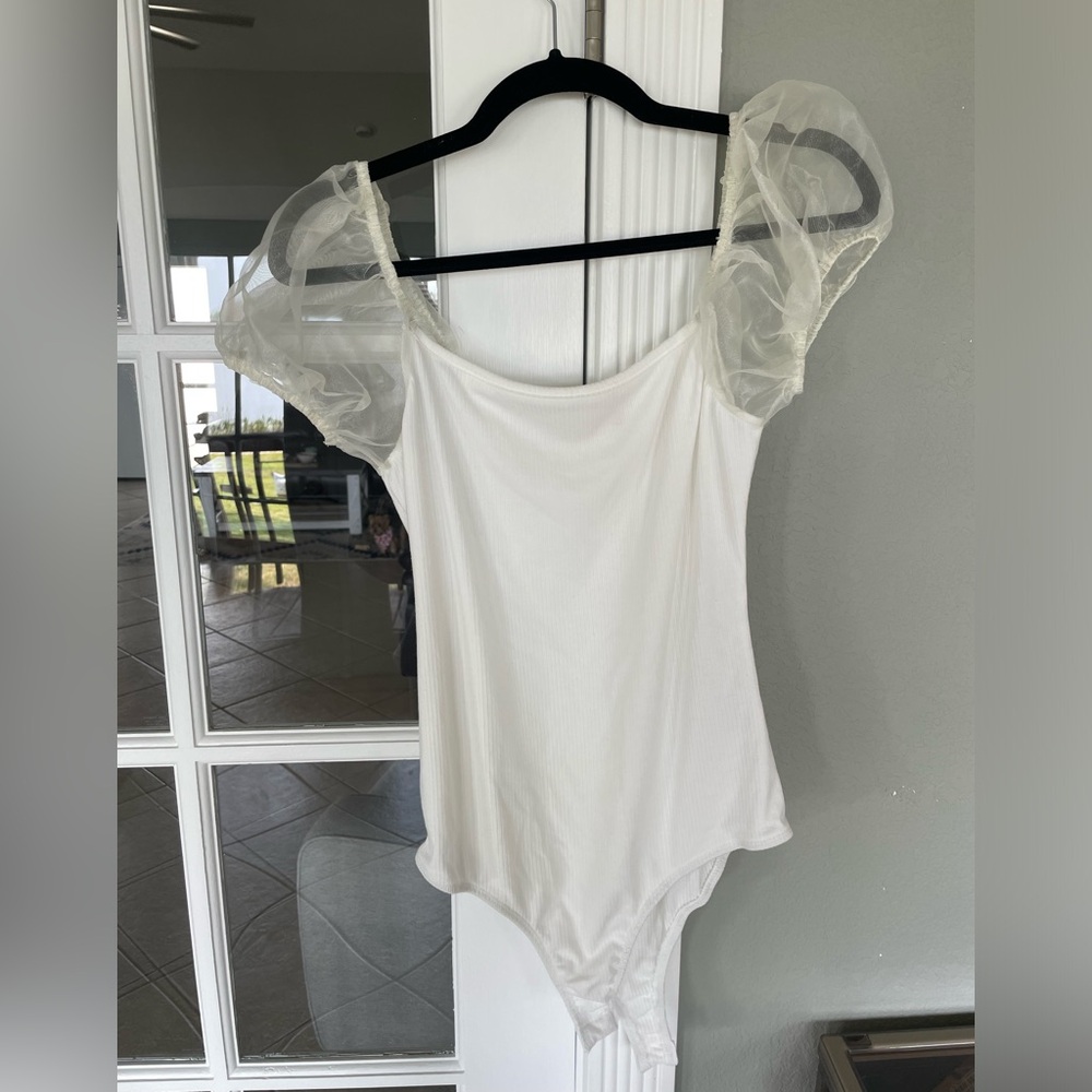 NWOT Altar’d State White Bodysuit with Cream Sleeves